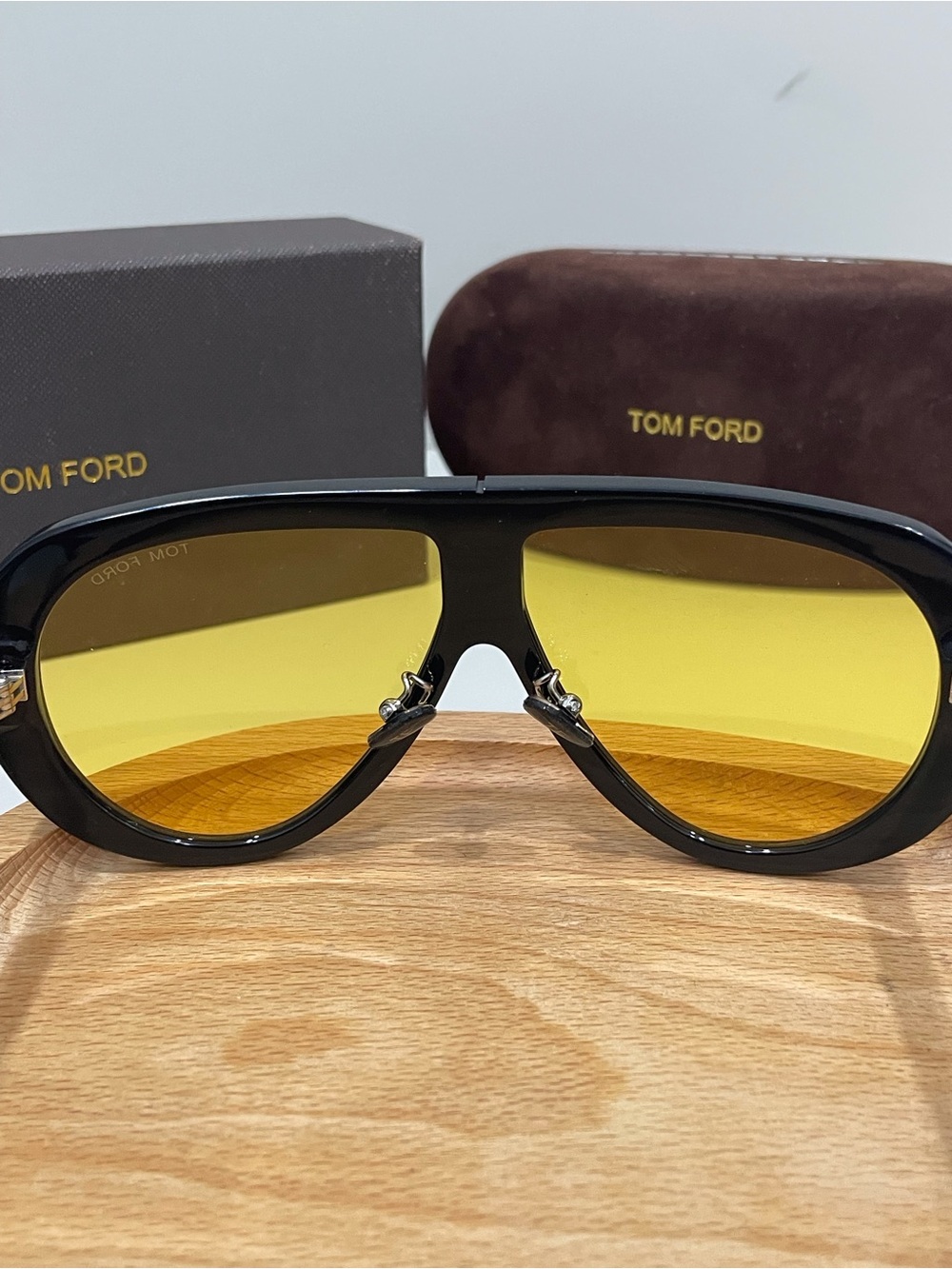 Tom Ford Black Frame Sunglasses with Yellow Lenses - Picture 3 of 5